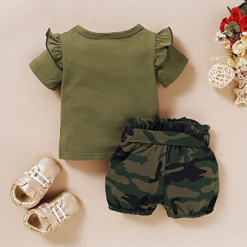 Terno de 2 peças para bebês meninas manga curta estampa de letra + shorts camuflados roupas para men