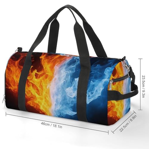 Large Overnight Luggage Bag Travel Weekender Duffle Bag Sport Beach Yoga Bags Ice Water Fire Flame Red Blue2