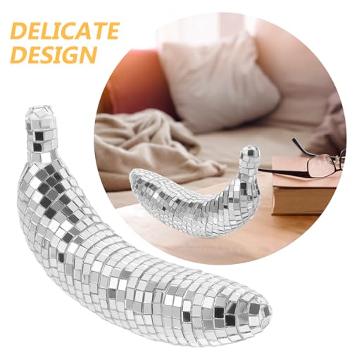 Image of VOSAREA Disco Ball Banana Figurine Reflective Fruit Banana Statue Retro Hanging Disco Ball Ornament Mirror Pendants Dj Stage Lighting for Bachelor Party Favor (Silver)