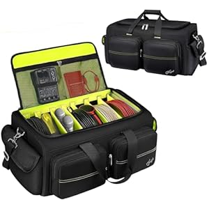 DJ Bag, Large Capacity DJ Cable Bag with 6 Pockets for Extension Cords, Mics, Pedals, Cable Bag for Musicians, DJ Equipment Gig Bag with Padded Shoulder Strap, Mixer Cable Organizer