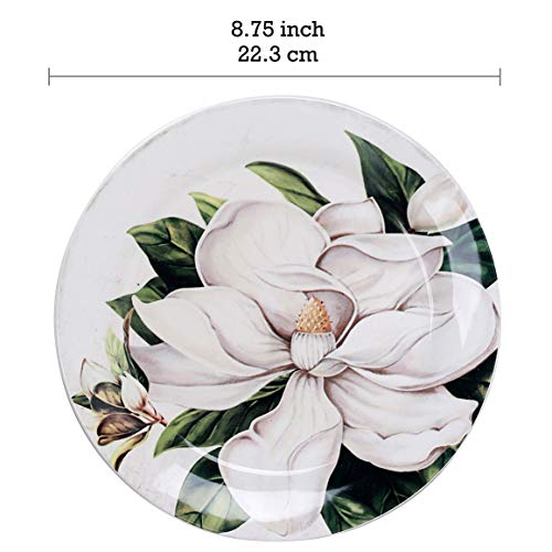 Bico Magnolia Floral Ceramic 12 Pcs Dinnerware Set, Service For 4, Inclusive Of 11 Inch Dinner Plates, 8.75 Inch Salad Plates And 26Oz Cereal Bowls, For Party, Microwave & Dishwasher Safe #TOP4
