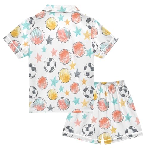 ALAZA Soccer Watercolor Star Satin Pajamas Set Short Sleeve Button Down Sleepwear Summer Pjs 2 Piece2
