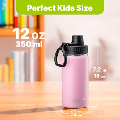 Mollcity 12 oz Water Bottle for School Kids Stainless Steel Double Wall Vacuum Insulated Sports Water Bottle Leak Proof-Reusable Metal Flask with Silicone Boot for Travel, BPA-Free(Purple Pink) by Mollcity - Used condition - Image 2