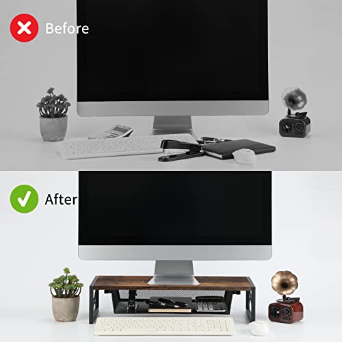 Yinmit Monitor Stand Riser With Storage Drawer, 21.7 Inch Desktop Shelf Organizer, Ergonomic Desk & Tabletop Monitor Stand For Laptop, Computer, Macbook, Notebook, Pc (Large) #TOP2