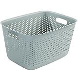 KONZEPT Aufbewahrungsbox 17L mit Griffen, 39x29x22 cm, perforierte Kunststoffbox grünlich für Aufbewahrung und Organisation