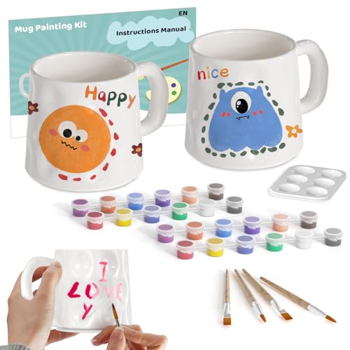 WildFun Set di tazze da dipingere in ceramica-Kit di pittura su ceramica per adulti-Include tazze, pennelli, colori vivaci e guida all'ispirazione - Regalo personalizzato ideale per bambini creativi