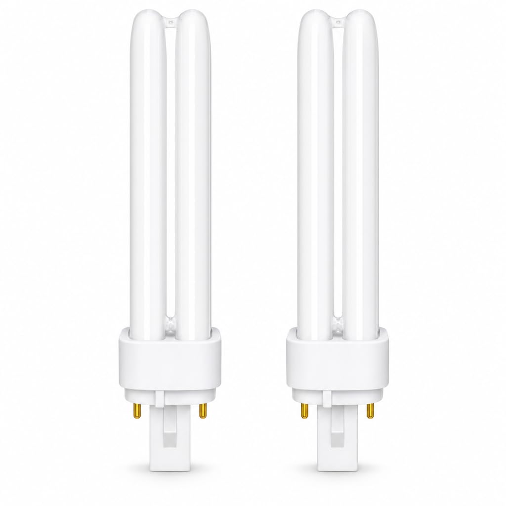 2 Pack 18W Compact Fluorescent Lamp 2 Pin, G24d-2 4000K Neutral White, 1200LM, 220V PLC 840 CFL Lamp, 2U Double Turn Tube Energy Saving Lamp, Non-Dimmable, Suitable for Bathroom, Bedroom, Corridor