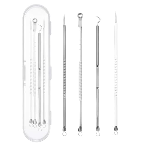 Tire-comédons Kit tire-comédons avec boîte de rangement, extracteur de points noirs en acier inoxydable, pour l'acné des têtes blanches sur le nez et le...