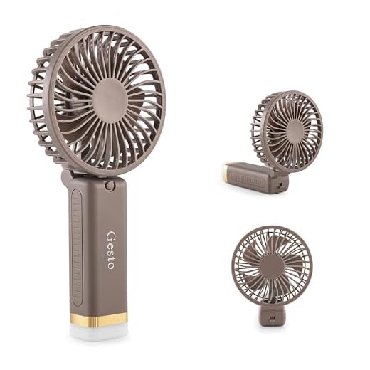 Gesto Portable Fan Rechargeable with LED Light – Foldable Mini Fan, Small Fan,USB Charging Hand Fan with 1200mAh Battery & 3 Speed Modes | Travel, Makeup, Kitchen,Women’s Personal Pankhaa - Grey