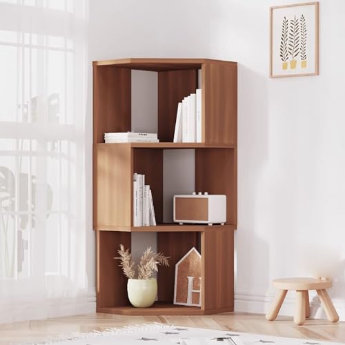 Estantería triangular alta en color madera para organizar su oficina o sala de estar 2