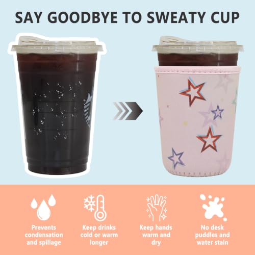 Image of 3 Pack Reusable Iced Coffee Sleeves - Xumbtvs Insulator Sleeve for Cold Beverages, Neoprene Coffee Cup Holder (Stars)