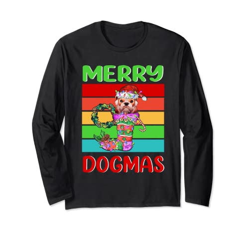 Merry Dogmas Bulldog Christmas Dog Puppy Funny Xmas Manga Larga