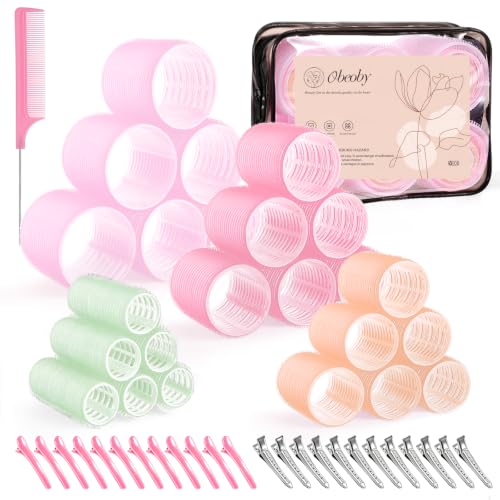 Obeoby 4 Sizes Hair Rollers Curlers Set with Clips for Women (Light Colors)