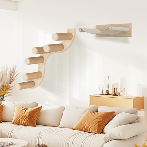 Cat Wall Shelves Cat Hammock for Wall with 6 Steps Wooden Furniture Beds for Sleeping