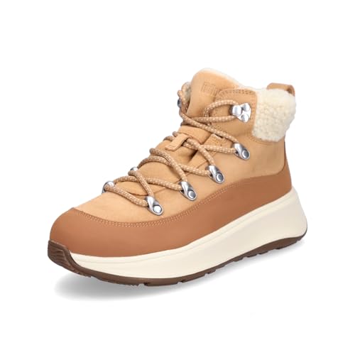 Fitflop F-Mode Teddy-Collar Warm Suede Lace-Up Booties, Stivaletto Donna, Abbronzatura Del Deserto, 41 Eu