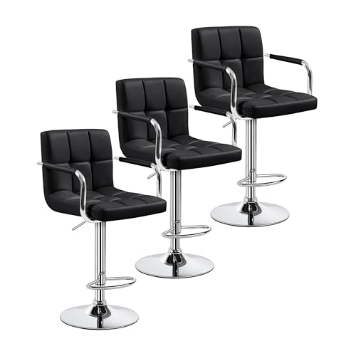 Image of Yaheetech Bar Stools Set of 3, Swivel with Backs, Adjustable Height, Black