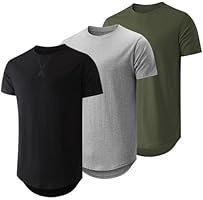 JMIERR Mens T Shirts 3 Pack Cotton Short Sleeve T-Shirts Classic Crewneck Hipster Hip Hop Longline Shirts