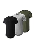 JMIERR Men's 3 Pack Cotton Hipster Hip Hop Longline Crewneck T-Shirt, Short Sleeve Gym Workout Athletic T Shirts for men Pack,M, Black/Light Grey/Army Green