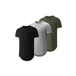 JMIERR Mens 3 Pack Cotton Hipster Hip Hop Longline Crewneck T-Shirt