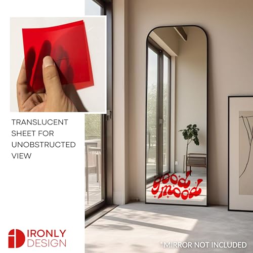 Image of Sticker for Glass & Mirrors| Minimal Vinyl Decal for Bedroom Bathroom & Cafe | Self-Adhesive Waterproof Quote Mirror Sticker | Aesthetic Decals (Good Mood, Large, Transparent Red)