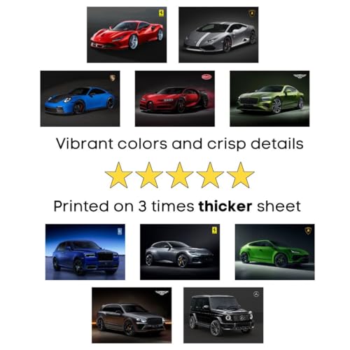 Image of Super Cars Poster Pack of 40 - Room Decor Aesthetic Stuff, Wall Stickers For Home Decoration of Living Room, Bedroom & Office For Motor Sport Enthusiasts - With Glue Dots