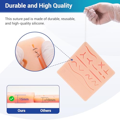 Alcedo Suture Practice Kit for Medical Students, Complete Set (32 Pieces) Include Extra Large Suturing Pad with Pre-Cut Wounds, Tools Kit, and Suture Threads, Perfect for Demonstration and Education - Thumbnail 3