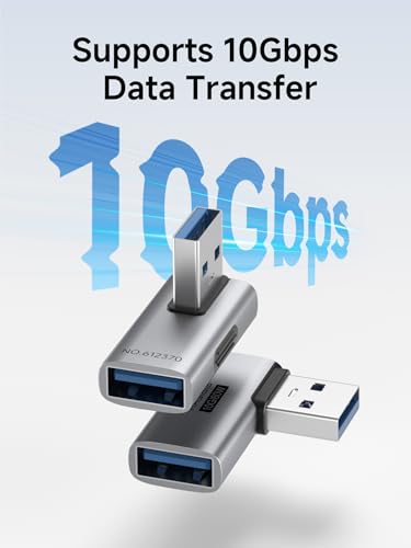Image of Hagibis USB 3.2 Adapter 2 Pack, 90 Degree Right and Left Angle USB A Male to Female Connector OTG Adapter Cable Extender for Laptops Charger PC Car Mouse Keyboard (Vertical Front)
