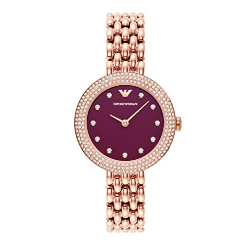 Image of Emporio Armani Stainless Steel Analog Purple Dial Women Watch-Ar11491, Rose Gold Band
