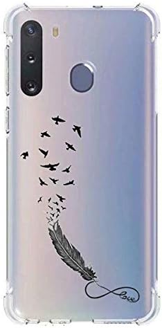 Cokitec Transparent Case for Samsung Galaxy A21 Feminine Infinity Feather, Transparent/Green