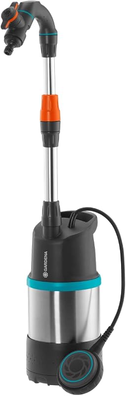 WDERNI Gardena Regenfasspumpe 4700/2 INOX mit Kabel: Tauchdruckpumpe mit integriertem Filter, Fördermenge 4700 l/h, rostfreies Gehäuse, Regulierventil zur Einstellung der Wassermenge (1764-20)