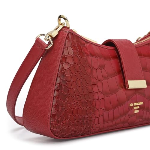 Image of Da Milano Leather Shoulder Bag for Women - Purple (01349OL)