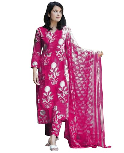 ANNI DESIGNER Womens Rayon Blend Floral Straight Kurta with Pant & Dupatta (Zuri Purple_Pink_Small) (B0DHLHSXQD) Amazon Price History, Amazon Price Tracker