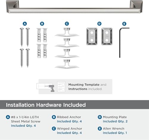 Image of Amerock Mulholland 18 inch Brushed Nickel Towel Bar | Decorative bathroom hardware in durable Zinc /Stainless Steel construction; mounting hardware included for easy installation