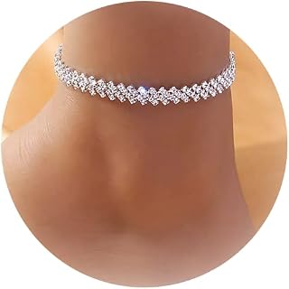 Silver Anklets for Women Sparking Rhinestone Ankle Bracelets Adjustable Gold Tennis Anklets Beach Foot Chain Summer Jewelry Gift for Girls