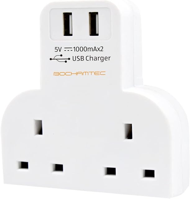 BOCHAMTEC Multi Plug 2 USB Port Adaptor for TV, Desk, Home and Office, Over Current Protection, Short Circuit Protection Adapter for Smart Phones, iPhones, Samsung, Tablets