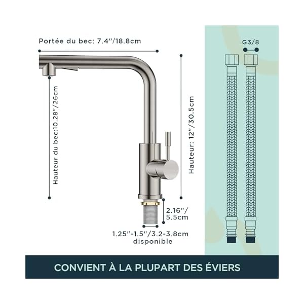 FORIOUS Wasserhahn, Hochdruck Küchenarmatur mit Brause Ausziehbar Armatur, Mischbatterie Spültischarmatur Küche küchenarmaturen, 360° Schwenkbar Zwei Sprühfunktionen, Edelstahl – Bild 7