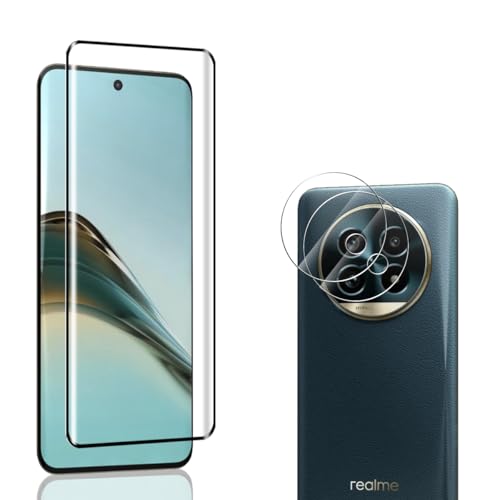Jewloofa Protector de Pantalla Compatible con Realme 13 Pro Cristal Templado [1 Pieza] y Protector de Lente cámara [2 Piezas], 9H Dureza, Vidrio Templado para Realme 13 Pro