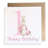 Second Ave - Postal Cumpleaños, Tarjeta Felicitacion Cuadrada para Niña con Diseño de Conejo Rosa