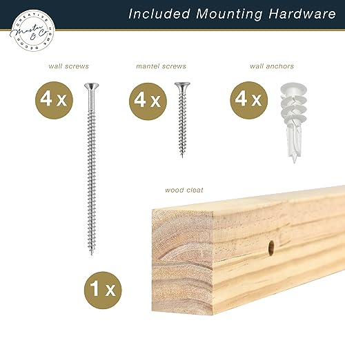 Image of MCS 60-Inch Mantel, Master & Co Natural Woodgrain Finish Solid Wood Floating Fireplace Mantel, Long Floating Shelf for Livingroom with Wood Cleat Hanging System, Photo and Home Decor Display Shelf