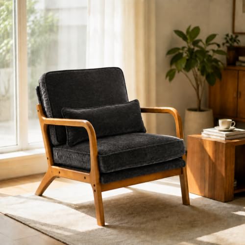 Karl home Mid-Century Modern Accent Reading Chair, Black