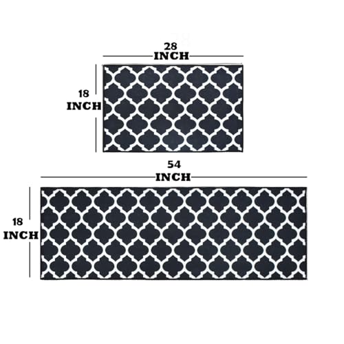 ishro home Velvet Premium Kitchen Mats for Floor | Kitchen Runner for Floor | 2 Pcs Set | Anti-Skid & Machine-Washable | (Black Diamonds)