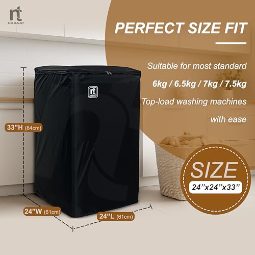 Image of NABAAT Washing Machine Cover for 6kg / 6.5kg / 7kg / 7.5kg Top Load Fully Automatic Waterproof & Dust proof Cover with Adjustable Buckles, Black (WMC-1)