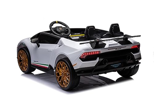 Kinderfahrzeug - Elektro Auto Lamborghini Huracan Spider 2 Sitzer - lizenziert - 12V10AH, 4 Motoren- 2,4Ghz Fernsteuerung, MP3, Ledersitz+Eva (Weiss)