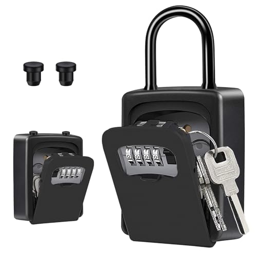 ZHEGE Caja Fuerte para Llaves con Código de 4 Dígitos, Caja Seguridad Llaves Exterior con Asa, Caja con Candado Combinacion para Oficina, Tienda, Almacén, Garage, Bloque de Pisos (Negro)