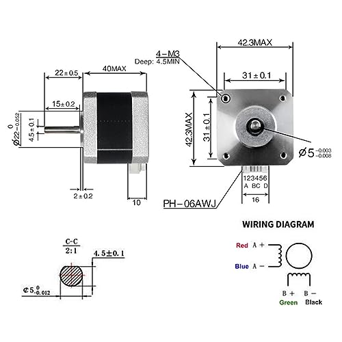 Moteurs pas à pas haute précision 42mm à structure renforcée 2 phases 5 pièces - 6