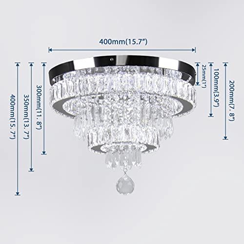 Finktonglan 15.7”Modern Crystal Chandeliers 2 Rings Crystal Ceiling Light Fixture Stainless Steel Crystal Flush Mount Ceiling Light for Bedroom Dining Room Living Room( Cool White 6500K/Not dimmable)…