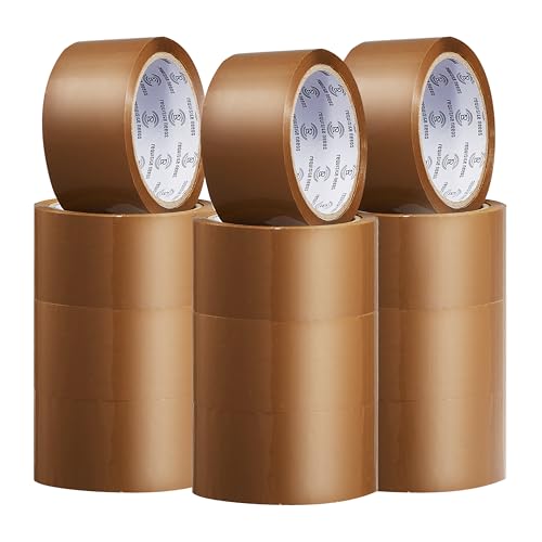 Ruban adhésif d'emballage indéchirable Lot de 12 rouleaux marrons haute résistance 66m