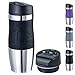WELLGRO Thermobecher 400 ml + 1 Extradeckel - Edelstahl rostfrei - Silikon Soft-Touch Griffstück - BPA-frei - Isolierbecher doppelwandig - Travel Mug - Kaffeebecher to go, Farbe:Schwarz
