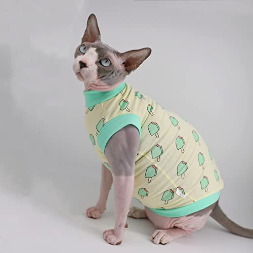 Sphynx-Hairless-Cat-Summer-Cotton-T-Shirts-Cat-Vest-Pet-ClothesRound-Collar-Vest-Kitten-Shirts-Sleeveless-Cats-Small-Dogs-Apparel-Medium-Green-Popsicles