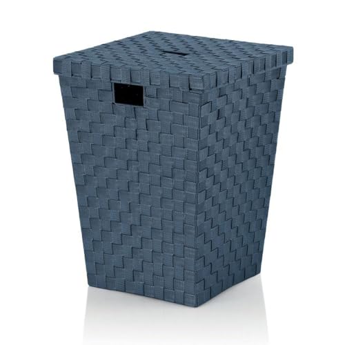 kela Alvaro Laundry Basket - Smoke Blue, PP Fibre Band, 40 x 40 x 52 cm, Laundry Hamper with Lid for Bathroom, Bedroom or Laundry Room